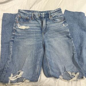 american eagle stretch high rise baggy straight ripped jeans
